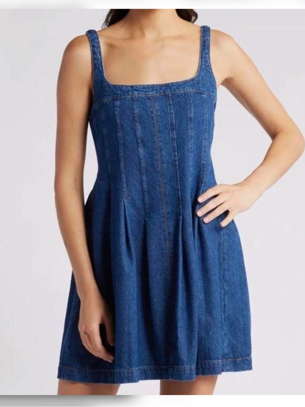 Reformation Indigo Denim Square-Neck Mini Dress